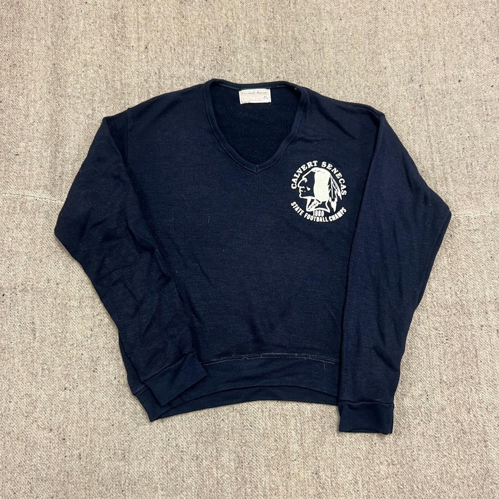 Vintage Calvert Senecas State Football Sweater Mens Medium Blue 1980s Champions